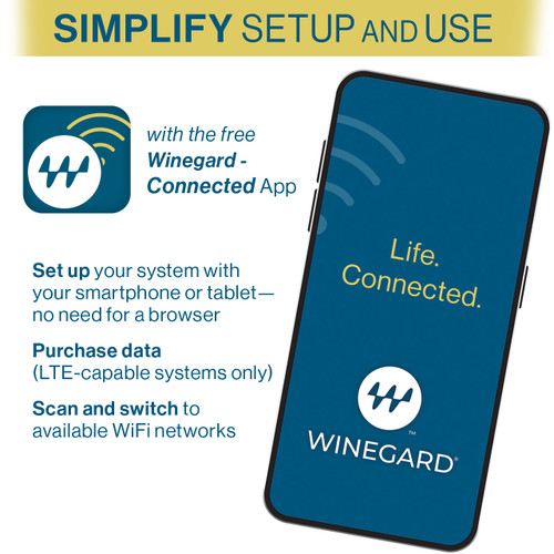 ConnecT 2.0 4G+ (4G LTE + WiFi Extender + Over-the-Air TV + AM/FM Radio) for RVs Use the free Winegard - Connected App to simplify setup