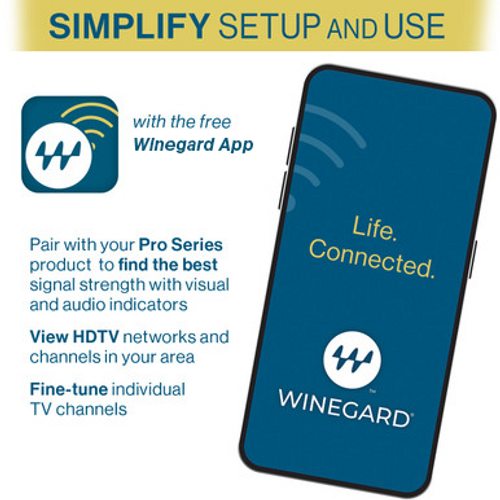 Image of a phone showing the free Winegard app to pair with the Smart Signal Meter with 5G Filter