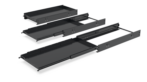 Winegard Cargo Tray at three different extension lengths, left side top view